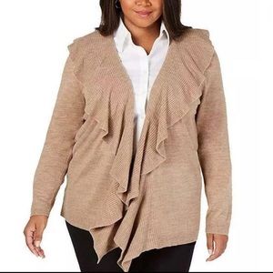Karen Scott Plus Ruffle Cardigan in Chestnut Heather Size 2X